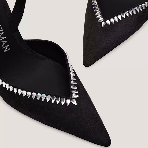 Stuart Weitzman Gemcut Xcurve 100 Slingback Pumps Women's 9.5B Black Pointed Toe - Picture 11 of 15